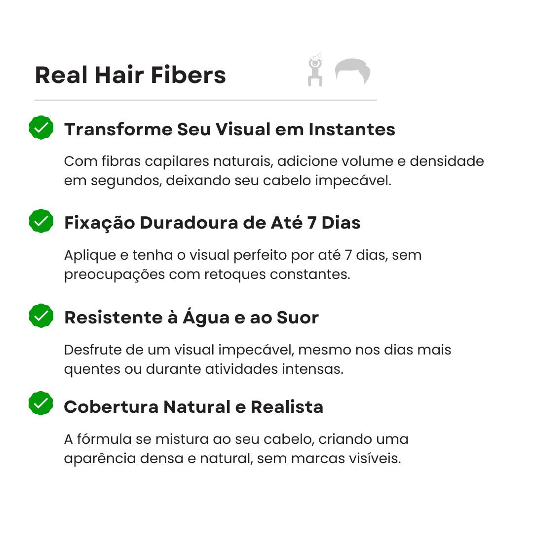 Real Hair Fibers - Transforme seu visual em minutos! (1 Spray Fixador + Aplicador Grátis)
